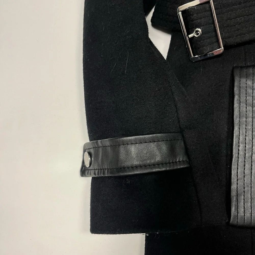 Michael Kors Long Women's Wool Pea Coat Silver Details Size XS Color Black - Picture 4 of 11